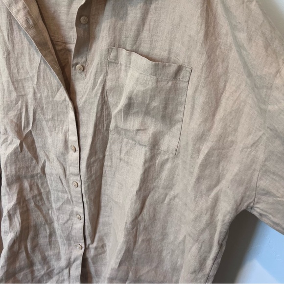 The Drop 100% Linen Women’s Tan Button-Up Shirt Plus Size 2X Coastal Beachy - Picture 4 of 11